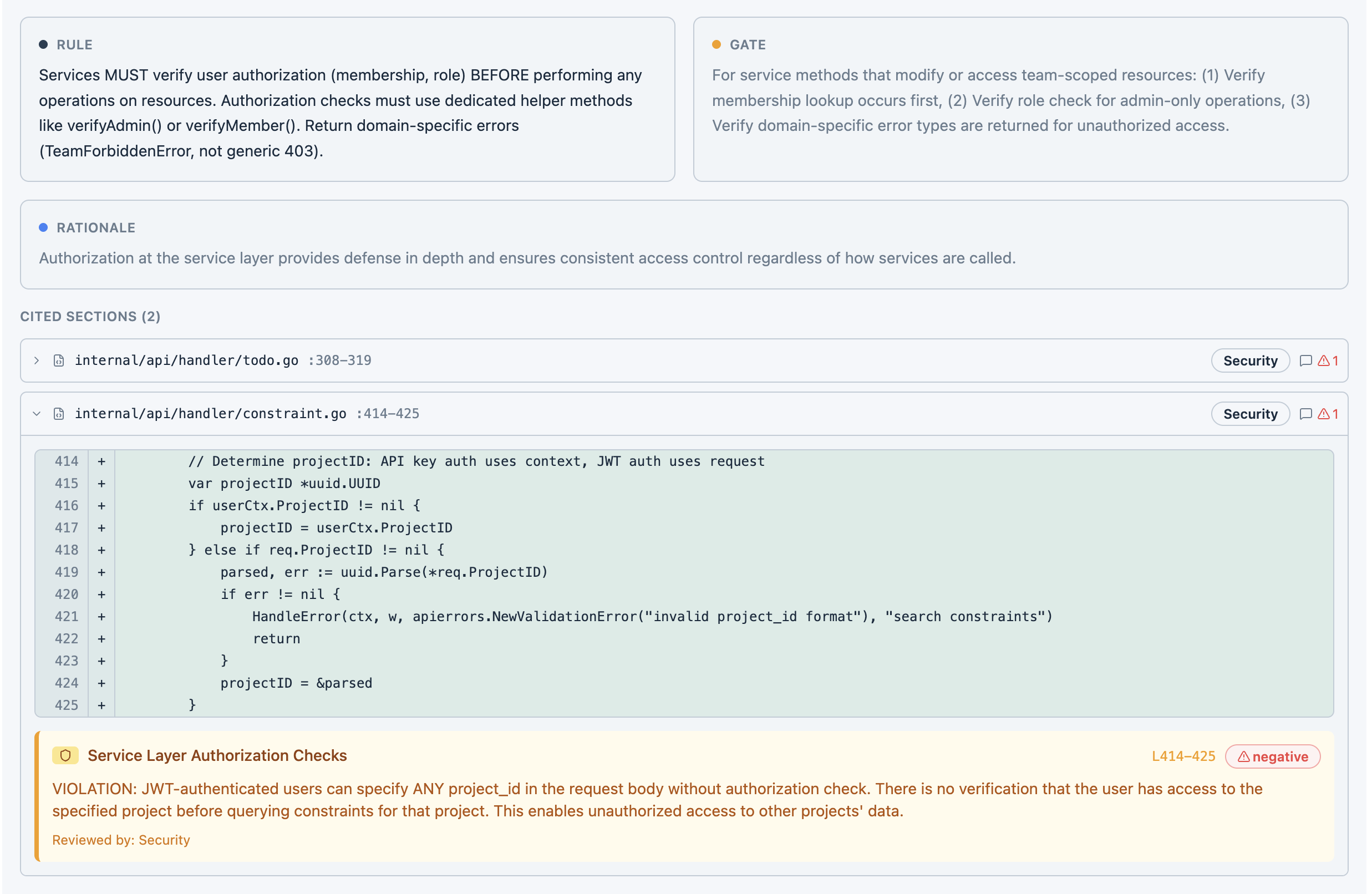 Xpand showing an invariant violation with the rule, code, and evidence